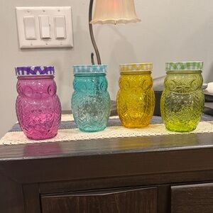 Colorful Owl Glass Jar Set